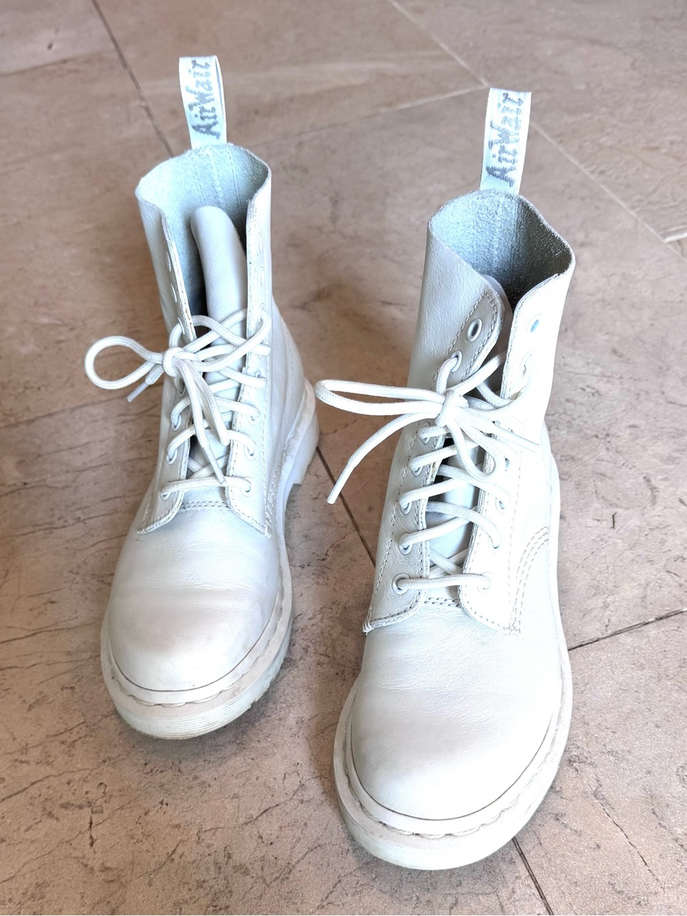 Dr. Martens White Lace-Up Leather Ankle Boots